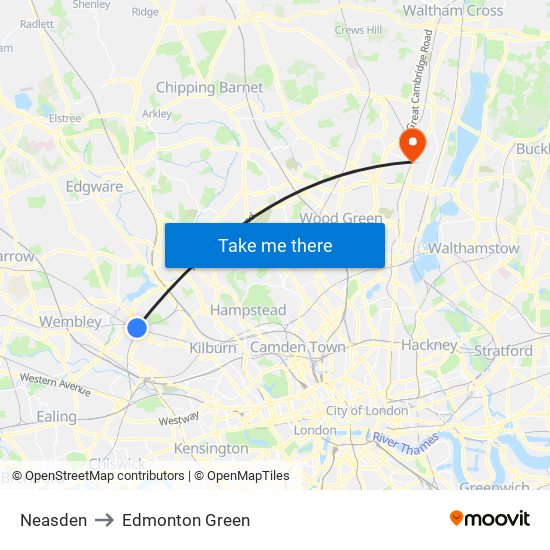 Neasden to Edmonton Green map