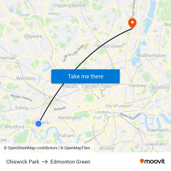 Chiswick Park to Edmonton Green map