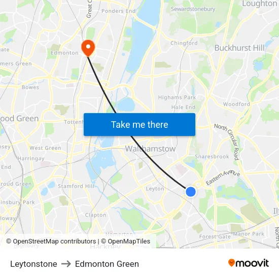Leytonstone to Edmonton Green map