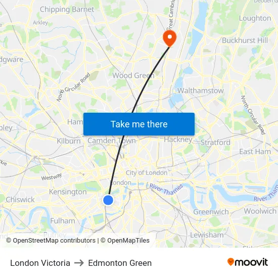 London Victoria to Edmonton Green map
