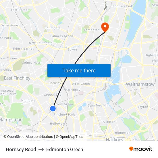 Hornsey Road to Edmonton Green map