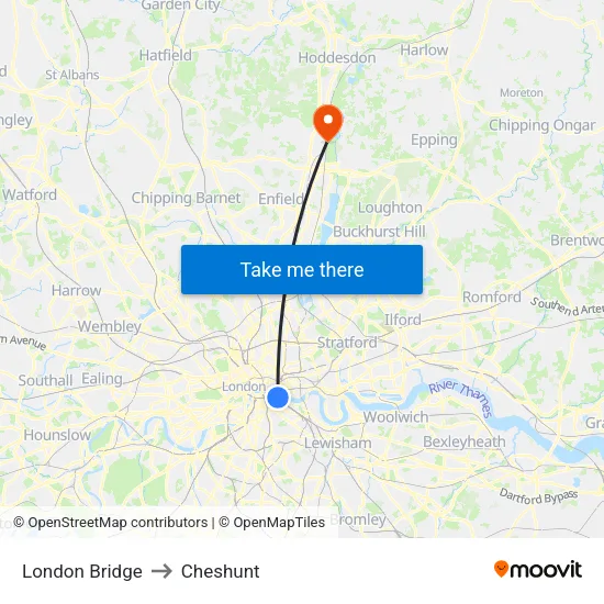 London Bridge to Cheshunt map