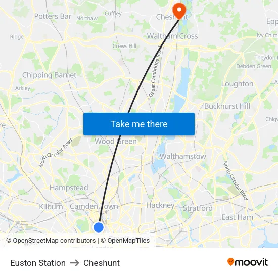 Euston Station to Cheshunt map