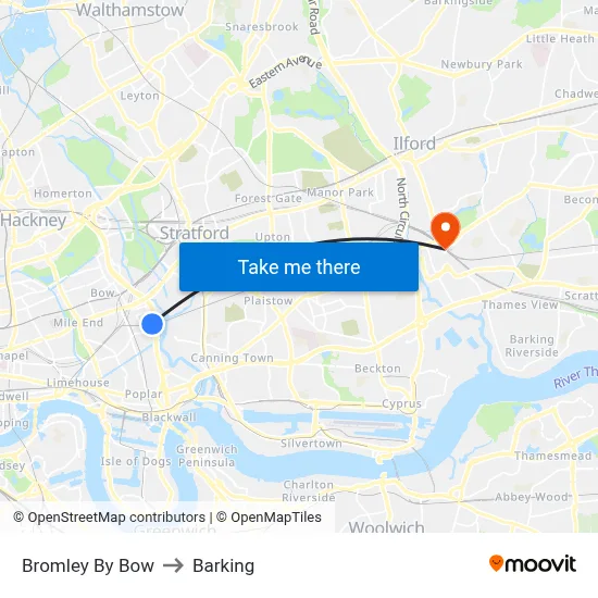 Bromley By Bow to Barking map