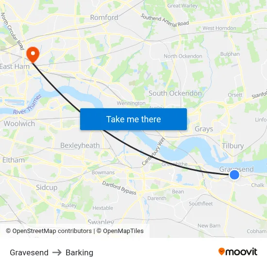 Gravesend to Barking map