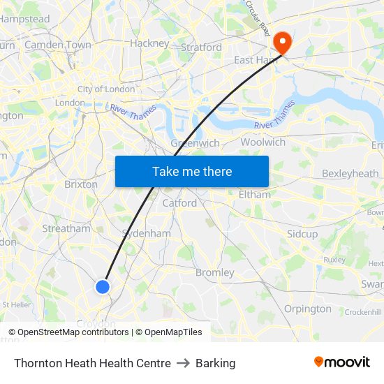 Thornton Heath Health Centre to Barking map