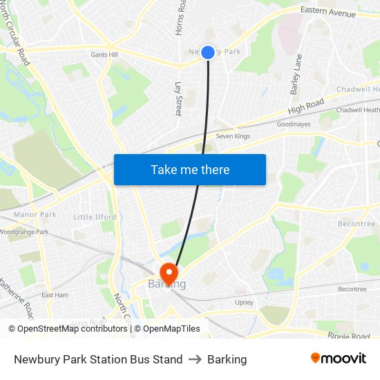 Newbury Park Station Bus Stand to Barking map