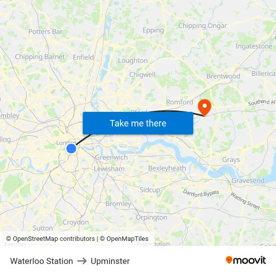 Waterloo Station to Upminster map