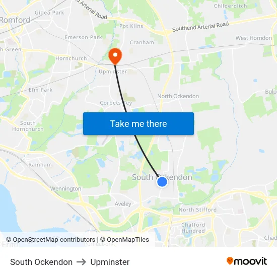 South Ockendon to Upminster map