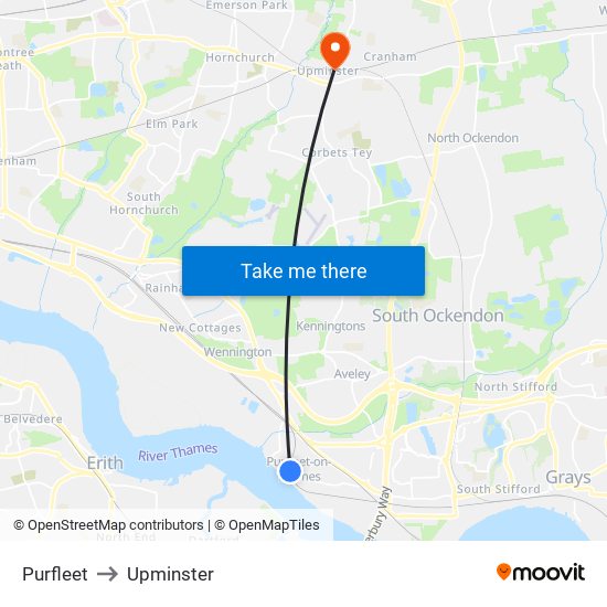 Purfleet to Upminster map