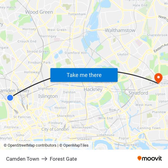 Camden Town to Forest Gate map