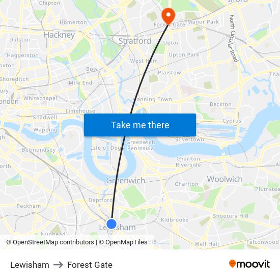 Lewisham to Forest Gate map