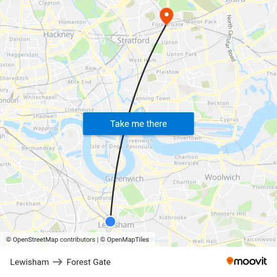 Lewisham to Forest Gate map