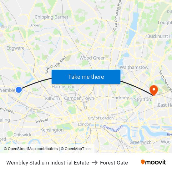 Wembley Stadium Industrial Estate to Forest Gate map