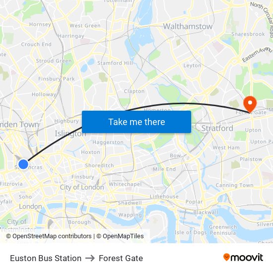 Euston Bus Station to Forest Gate map