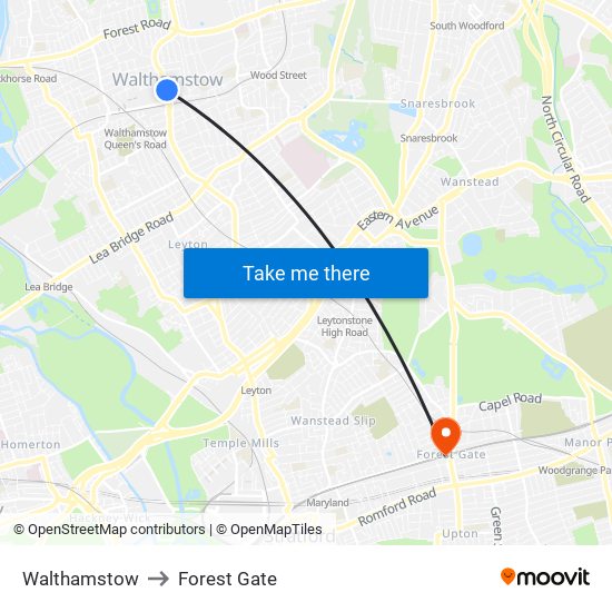 Walthamstow to Forest Gate map