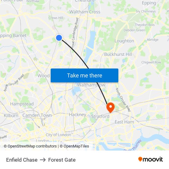 Enfield Chase to Forest Gate map
