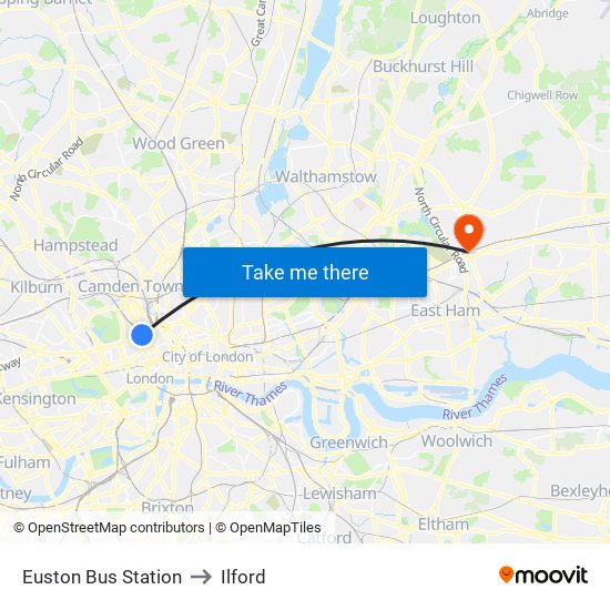 Euston Bus Station to Ilford map