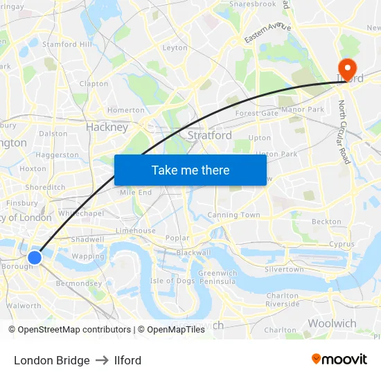 London Bridge to Ilford map