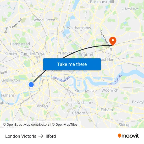 London Victoria to Ilford map
