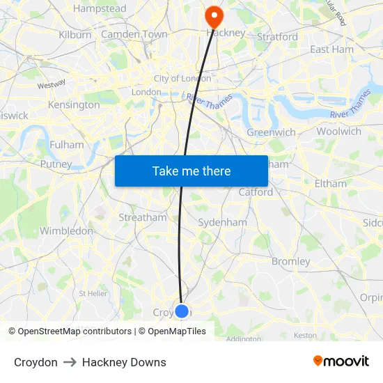 Croydon to Hackney Downs map