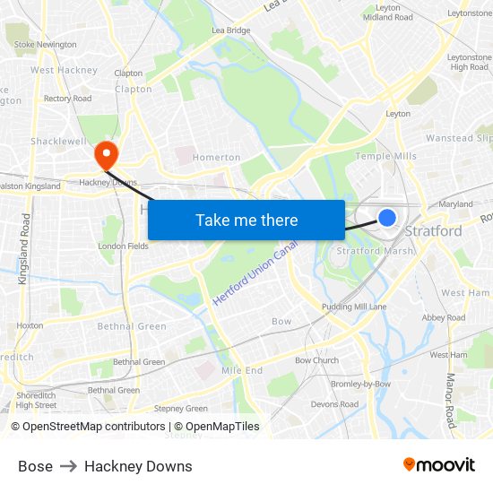 Bose to Hackney Downs map