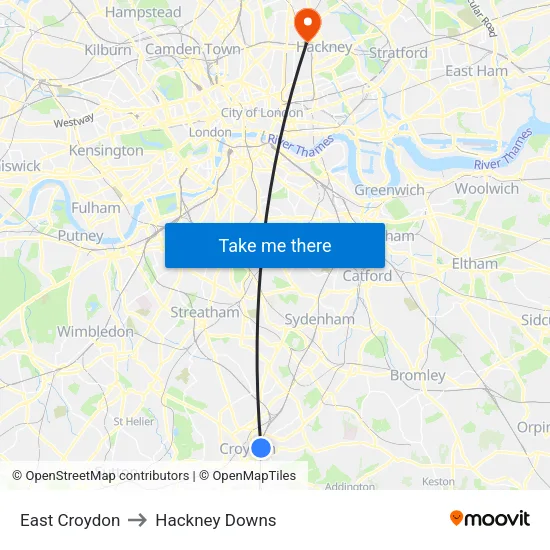 East Croydon to Hackney Downs map
