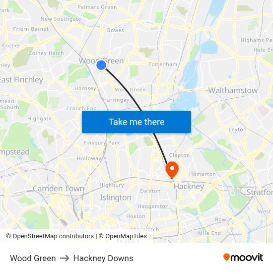 Wood Green to Hackney Downs map