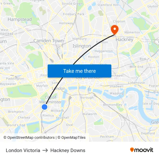 London Victoria to Hackney Downs map