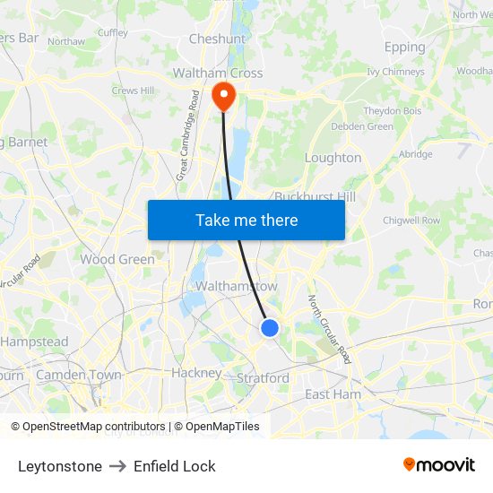 Leytonstone to Enfield Lock map