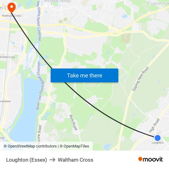 Loughton (Essex) to Waltham Cross map