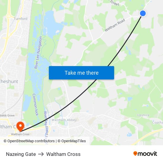 Nazeing Gate to Waltham Cross map