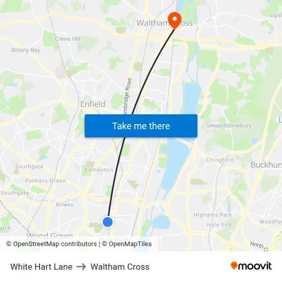 White Hart Lane to Waltham Cross map