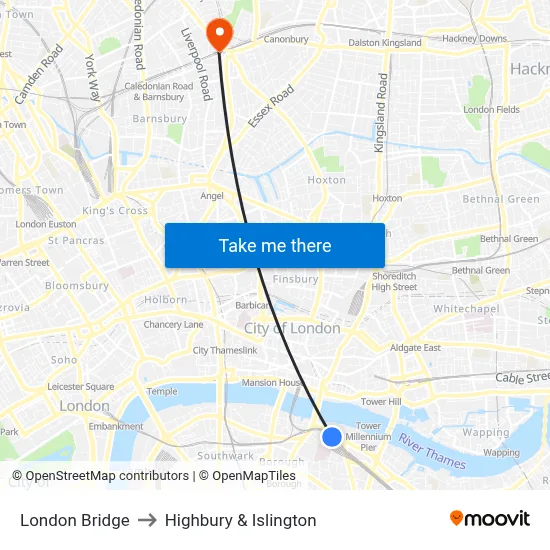 London Bridge to Highbury & Islington map