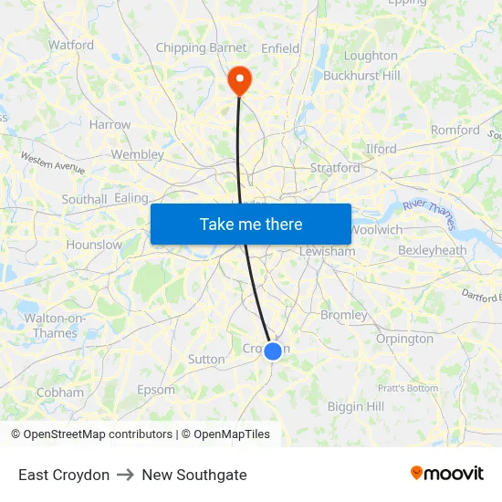 East Croydon to New Southgate map