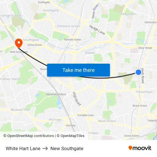White Hart Lane to New Southgate map