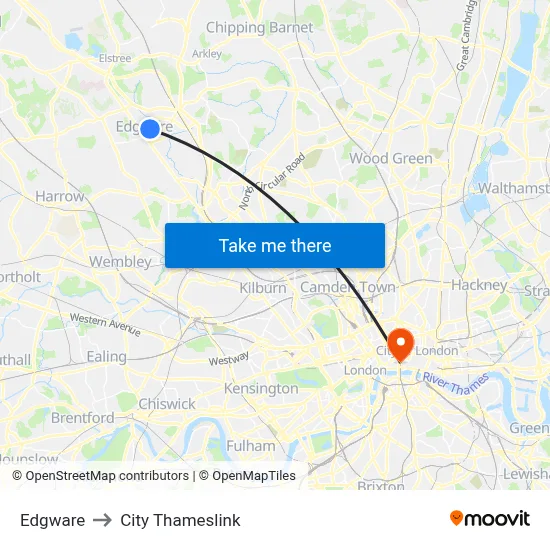 Edgware to City Thameslink map