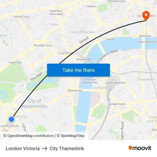 London Victoria to City Thameslink map
