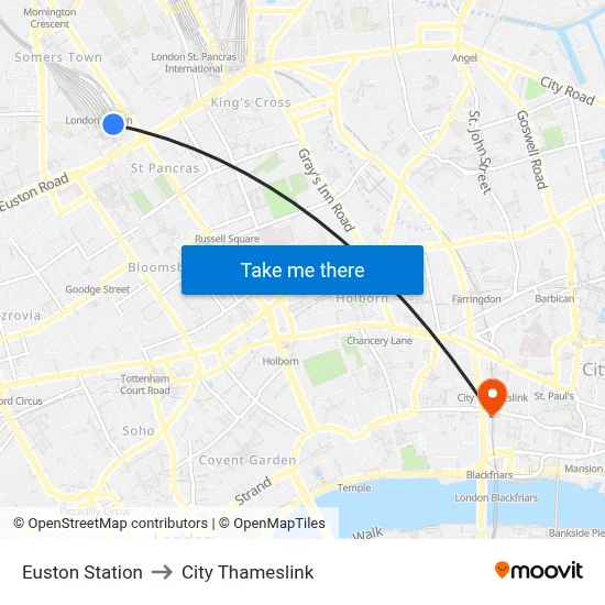 Euston Station to City Thameslink map