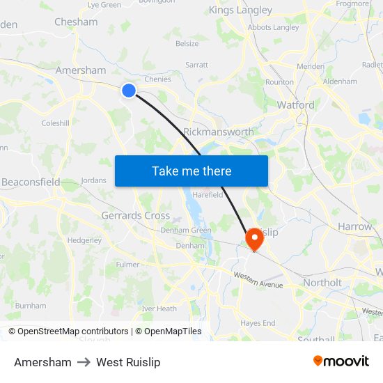Amersham to West Ruislip map
