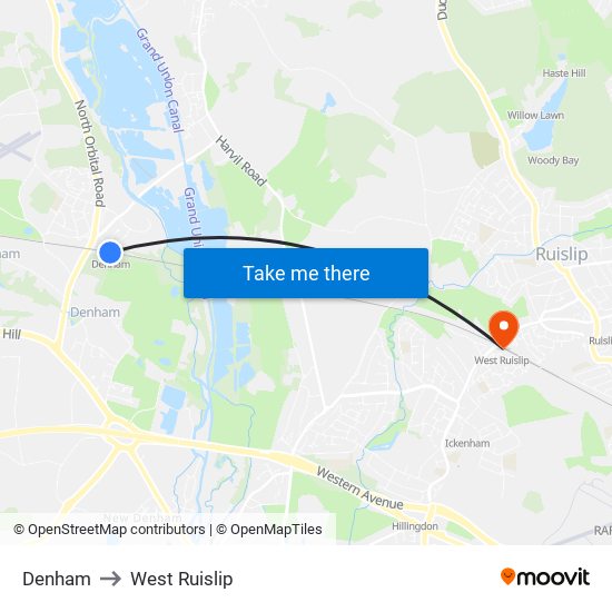 Denham to West Ruislip map