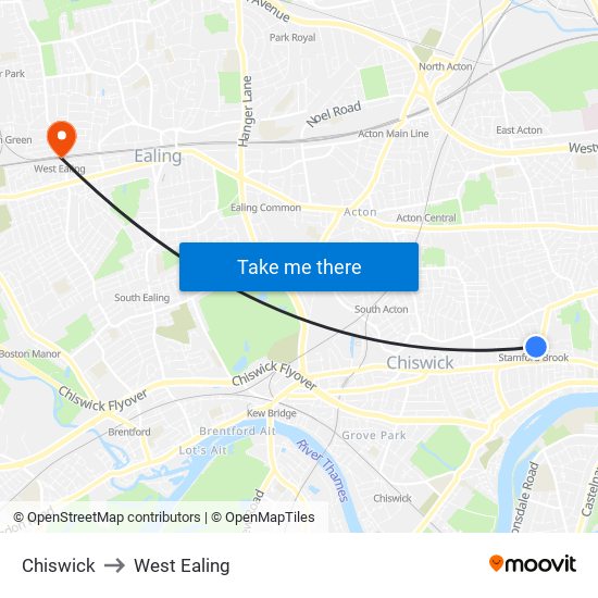 Chiswick to West Ealing map