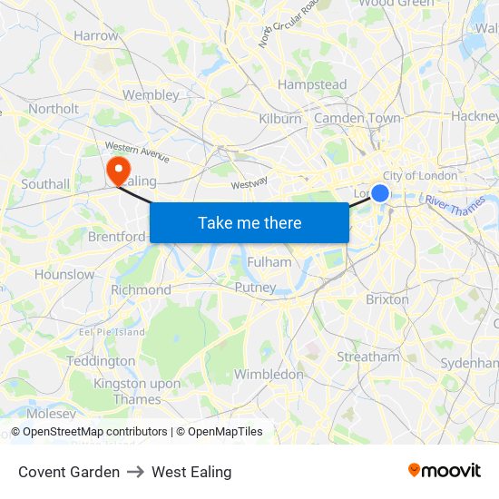 Covent Garden to West Ealing map