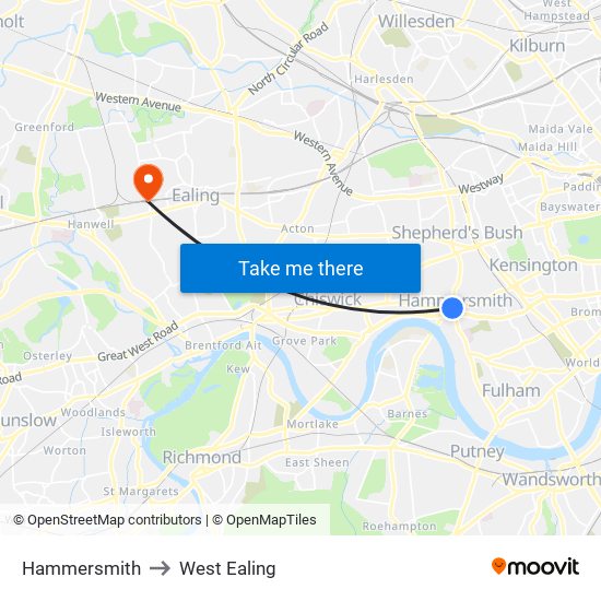 Hammersmith to West Ealing map