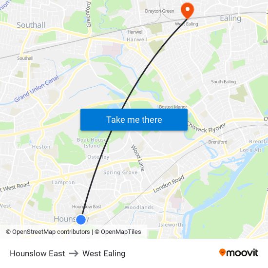 Hounslow East to West Ealing map