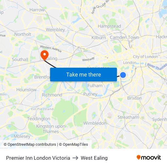 Premier Inn London Victoria to West Ealing map