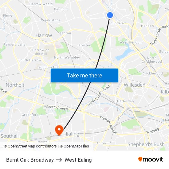 Burnt Oak Broadway to West Ealing map