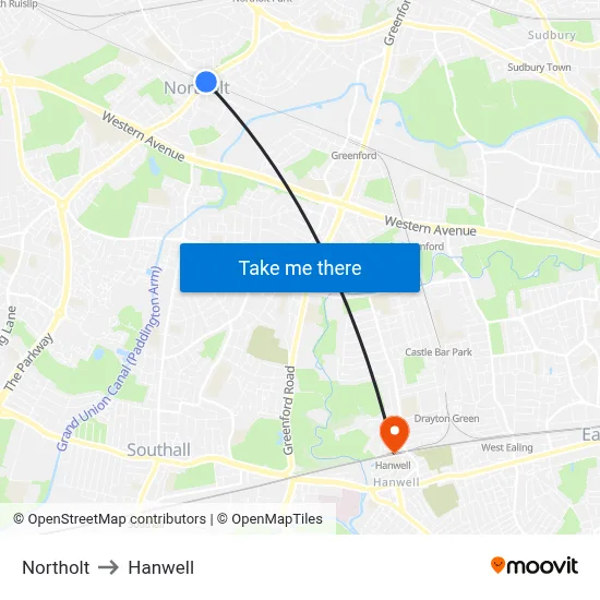 Northolt to Hanwell map