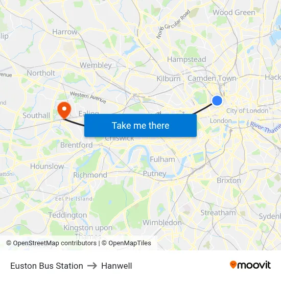 Euston Bus Station to Hanwell map