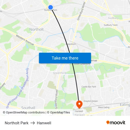 Northolt Park to Hanwell map